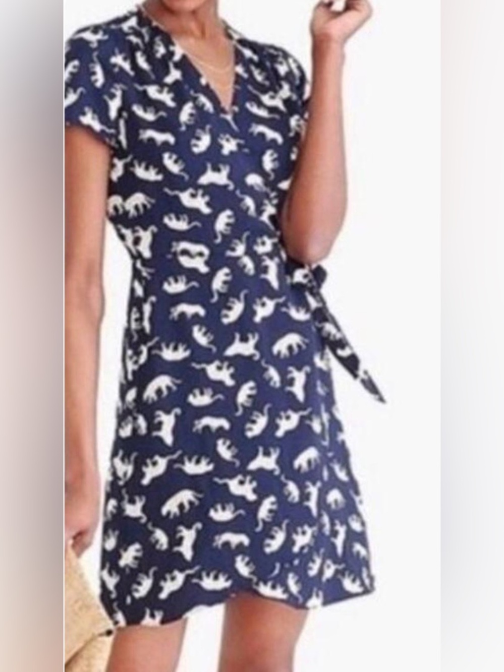 J. Crew Navy and Cream Animal-Print Wrap Dress